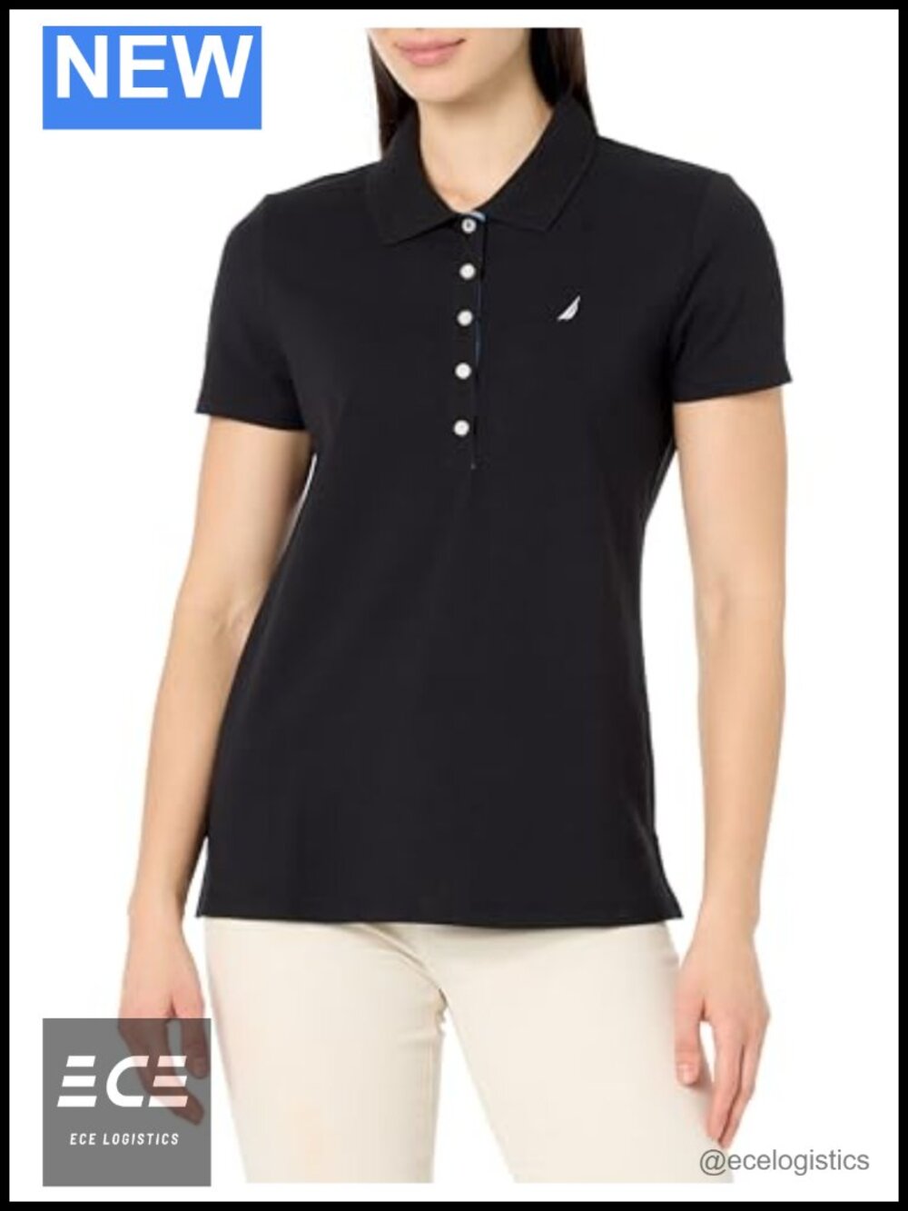 Nautica Women's Short Sleeve Cotton Polo Shirt Collared Button Placket